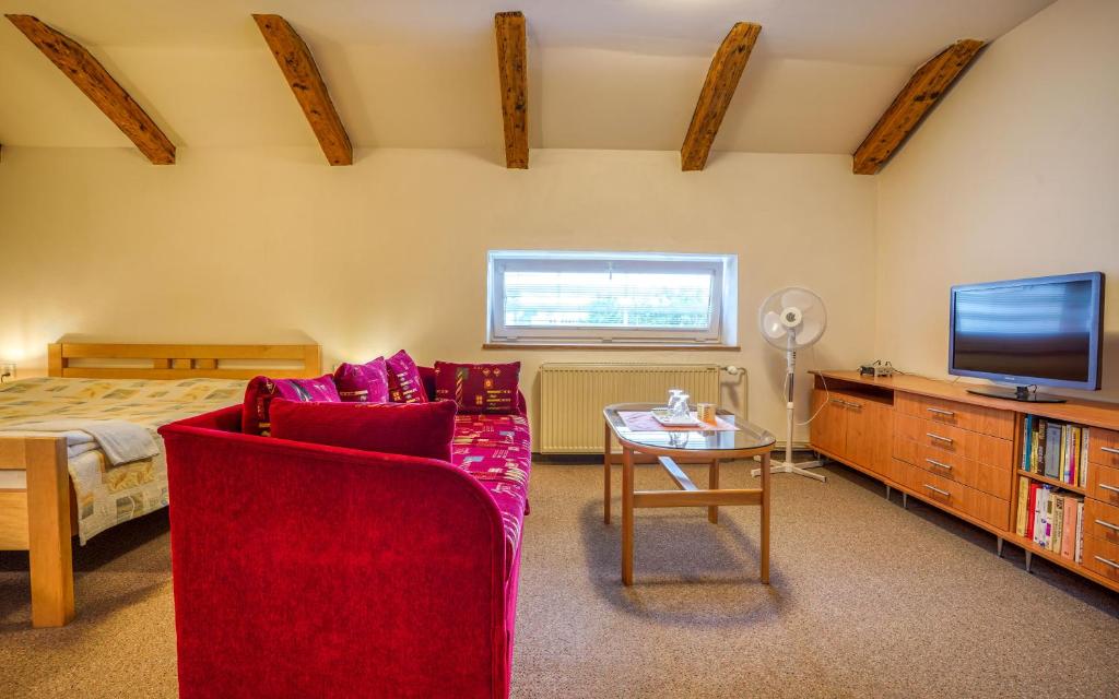 Televízia a/alebo spoločenská miestnosť v ubytovaní Hotel Dynamic