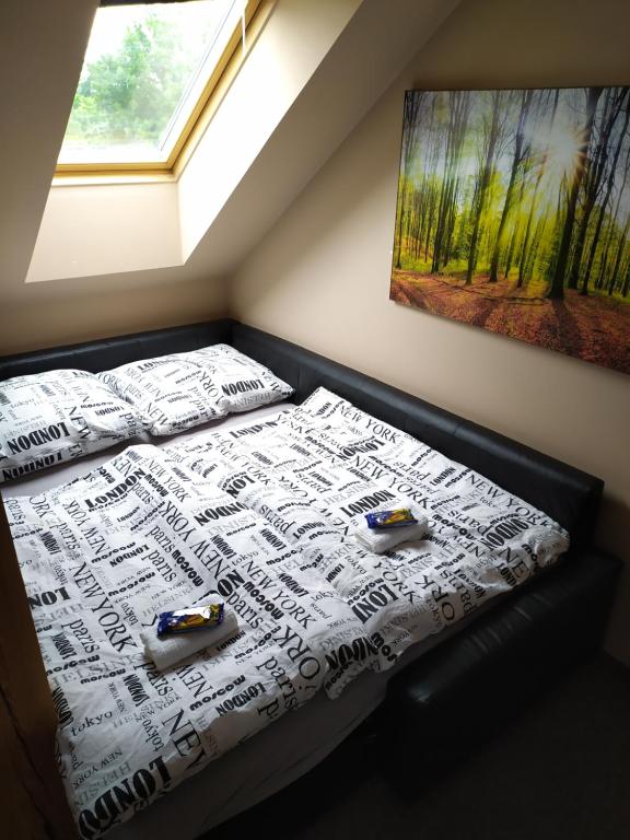 Postel nebo postele na pokoji v ubytování Podkrovní apartmán v přírodě, vhodný k relaxaci i na služební cesty