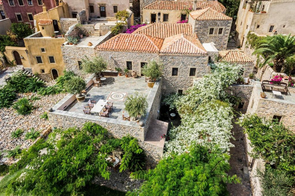 an aerial view of a house with a courtyard at Ardamis in Monemvasia
