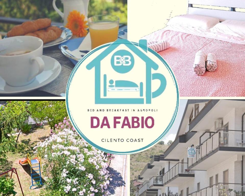 un collage di foto con una tazza di caffè e un tavolo con colazione di Da Fabio Bed and Breakfast ad Agropoli