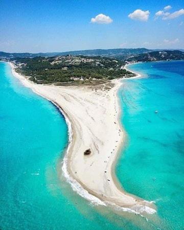 an aerial view of a beach in the ocean at Dimitris & Vassiliki's apartment in Possidi