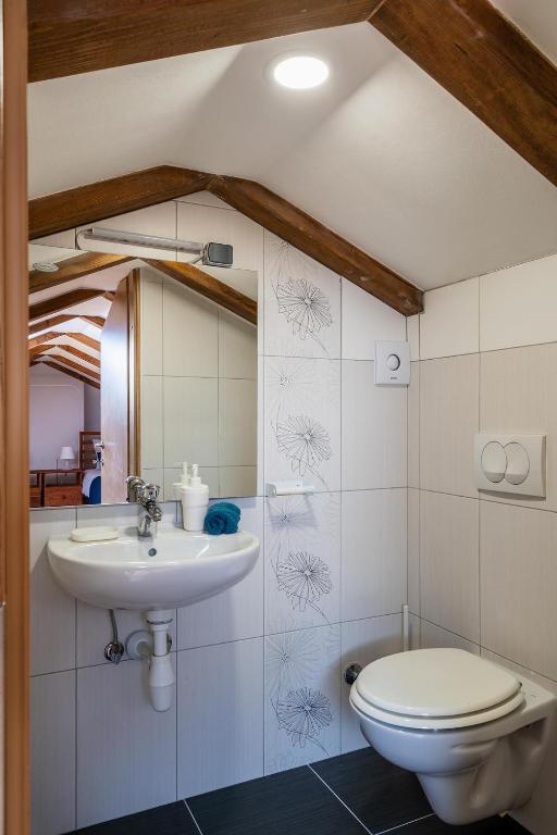 łazienka z toaletą i umywalką w obiekcie Downtown Apartments Dorian and Nadia w mieście Opatija