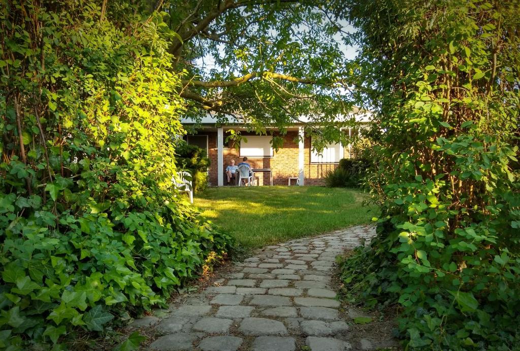 a stone path in front of a house at De Zilveren Helm in Halen