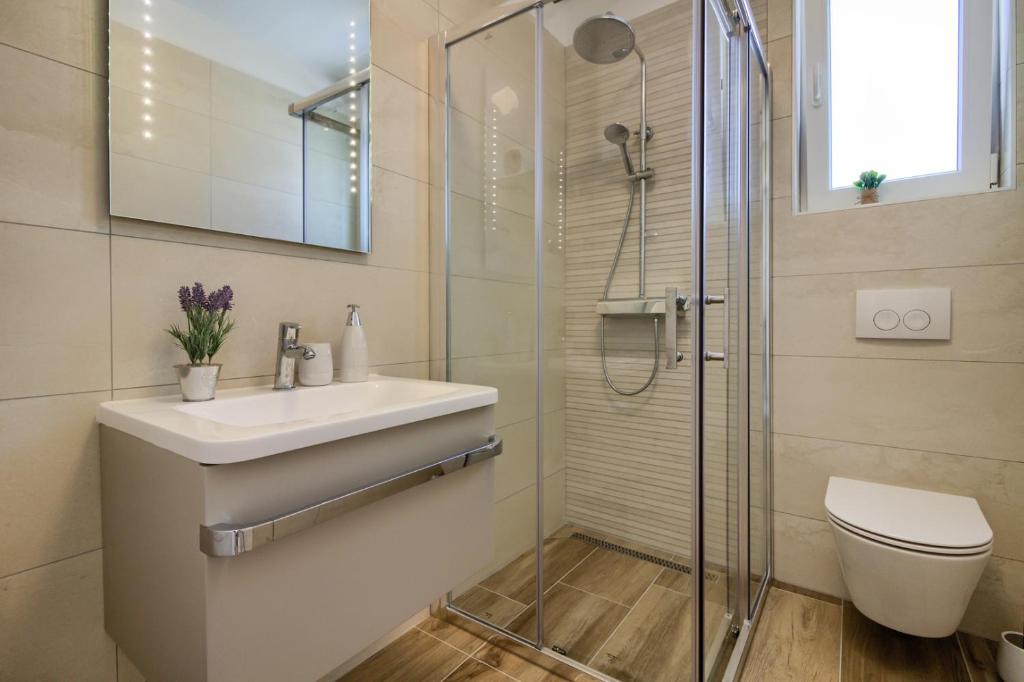 Koupelna v ubytování New luxury Villa with extra heated pool with hydromassage, biliard near town center