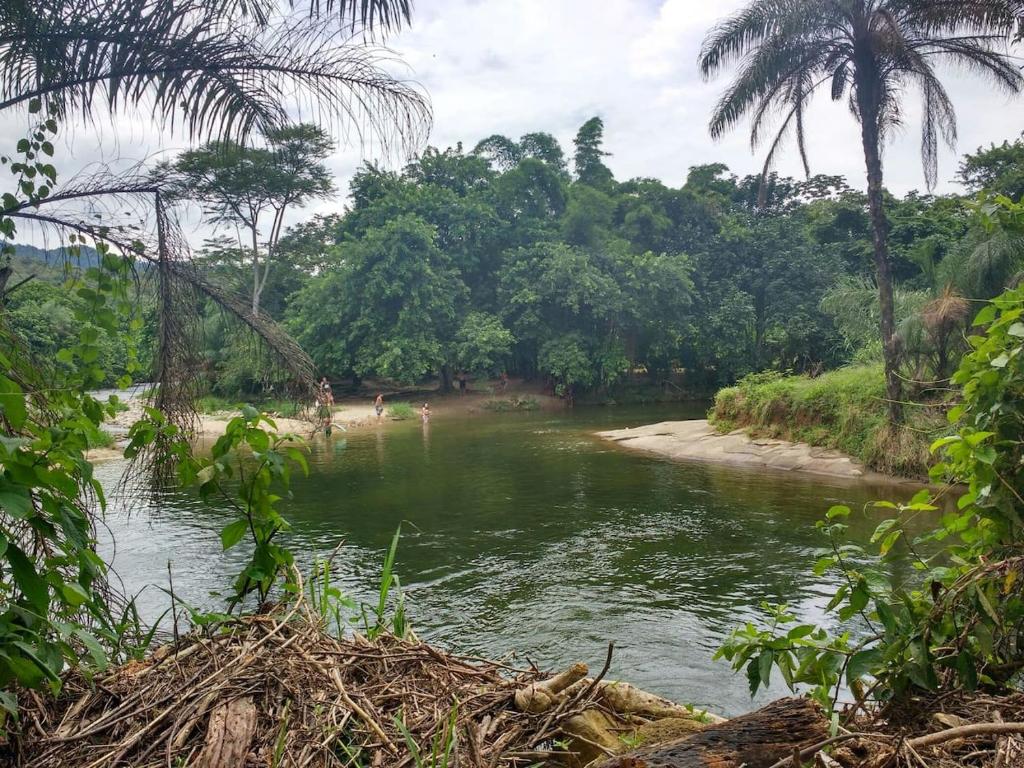 een rivier met mensen die in het water lopen bij Rios Cristalinos em Guapiaçu in Cachoeiras de Macacu