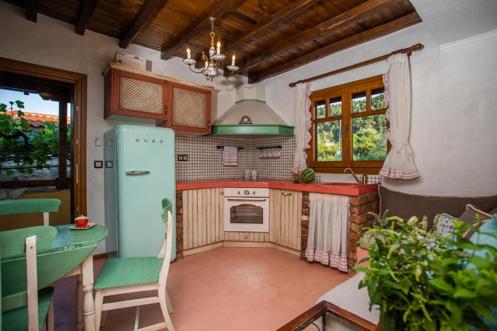 a kitchen with a refrigerator and a stove at Ta Petrina in Vourvourou