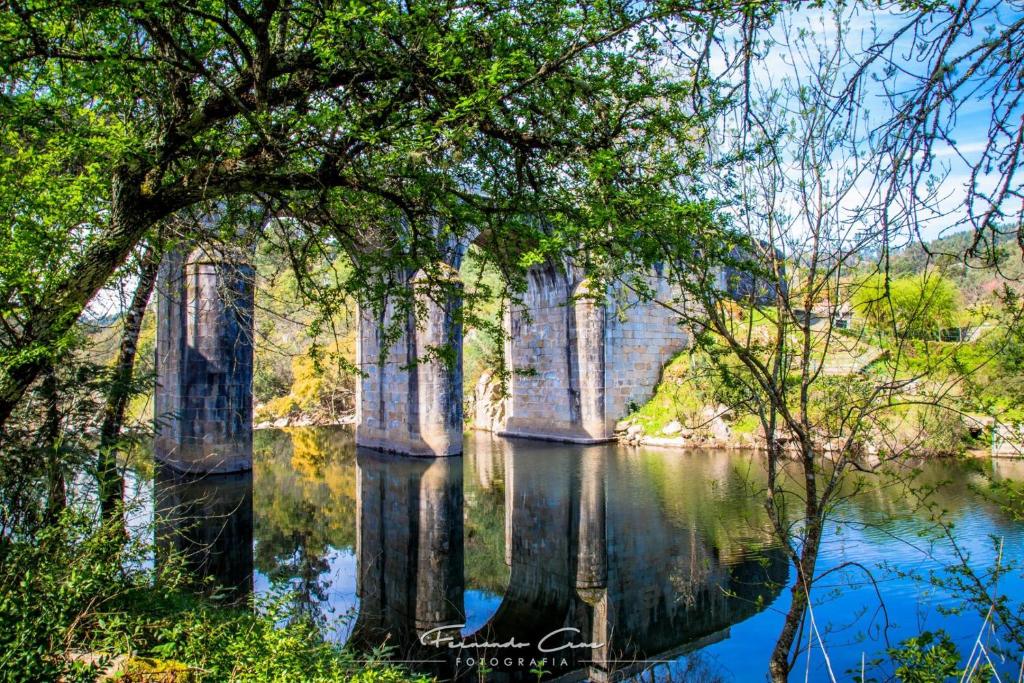 a bridge over a body of water with trees at A Moderna - Guest house Casa dos Serpas in Caldas da Felgueira