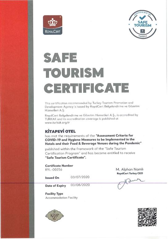 Certifikát, hodnocení, plakát nebo jiný dokument vystavený v ubytování Kitapevi Hotel