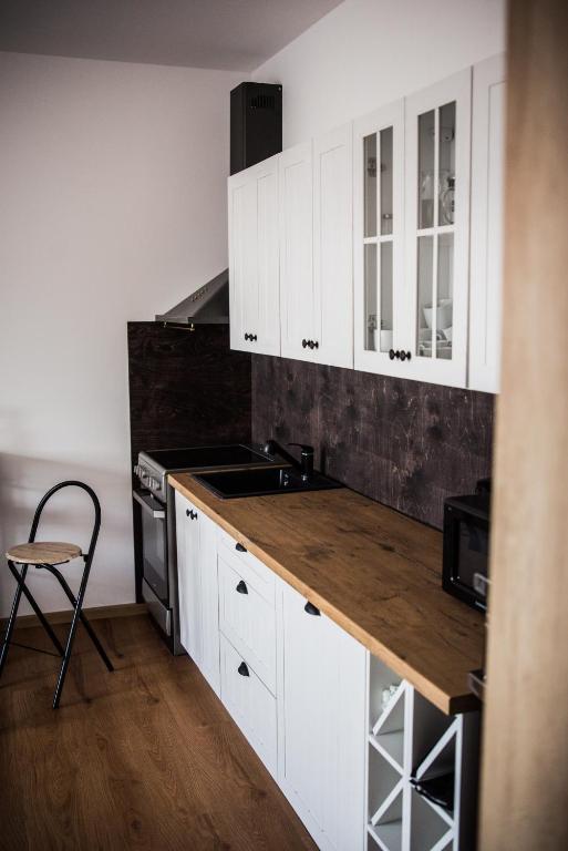 Kuchyň nebo kuchyňský kout v ubytování Apartmány na náměstí
