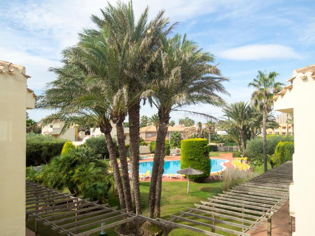 um grupo de palmeiras junto a uma piscina em Aparthotel Villas La Manga em La Manga del Mar Menor