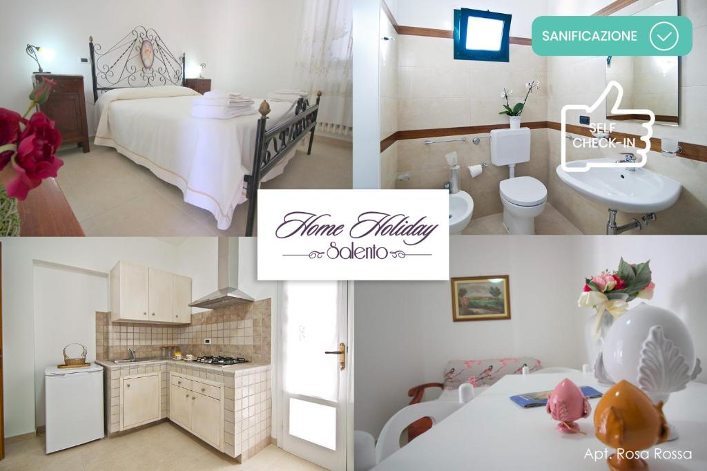 un collage de photos d'une chambre et d'une salle de bains dans l'établissement Home Holiday Salento La Scisa, à Alessano
