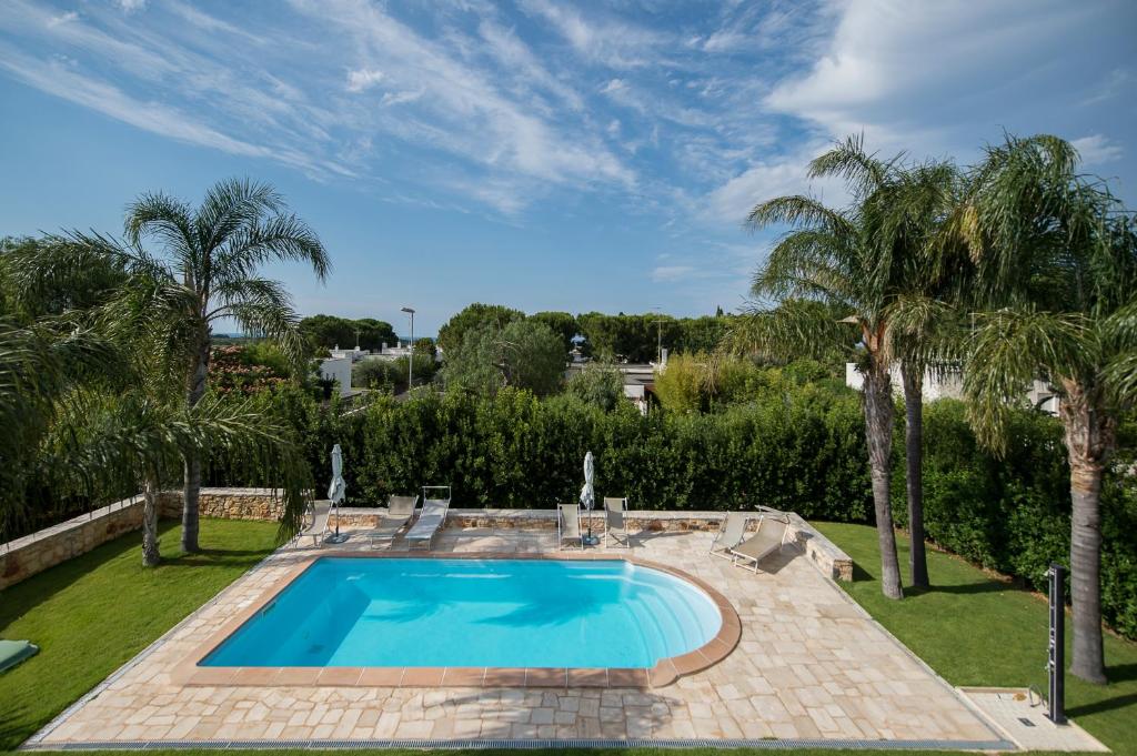 uma piscina num quintal com palmeiras em Albero Del Miglio em Torre a Mare