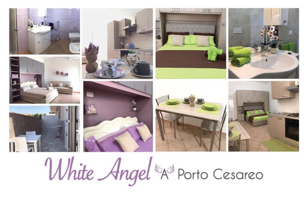 een collage van foto's van een witte engel een porino casino bij Monolocali White Angel Apartments in Porto Cesareo