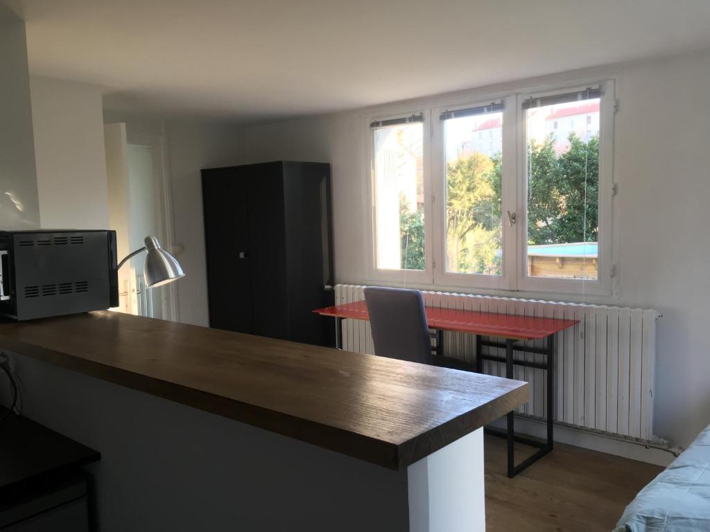 Kuchyň nebo kuchyňský kout v ubytování Les studios de l'Horloge