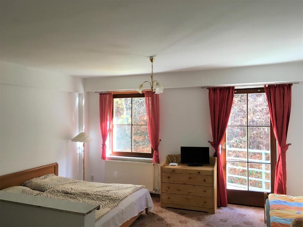 Postel nebo postele na pokoji v ubytování Apartmany Jachymov