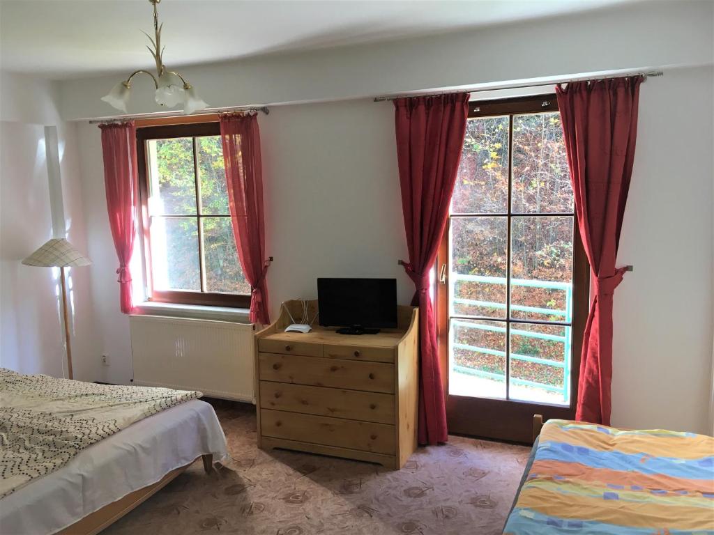 Postel nebo postele na pokoji v ubytování Apartmany Jachymov