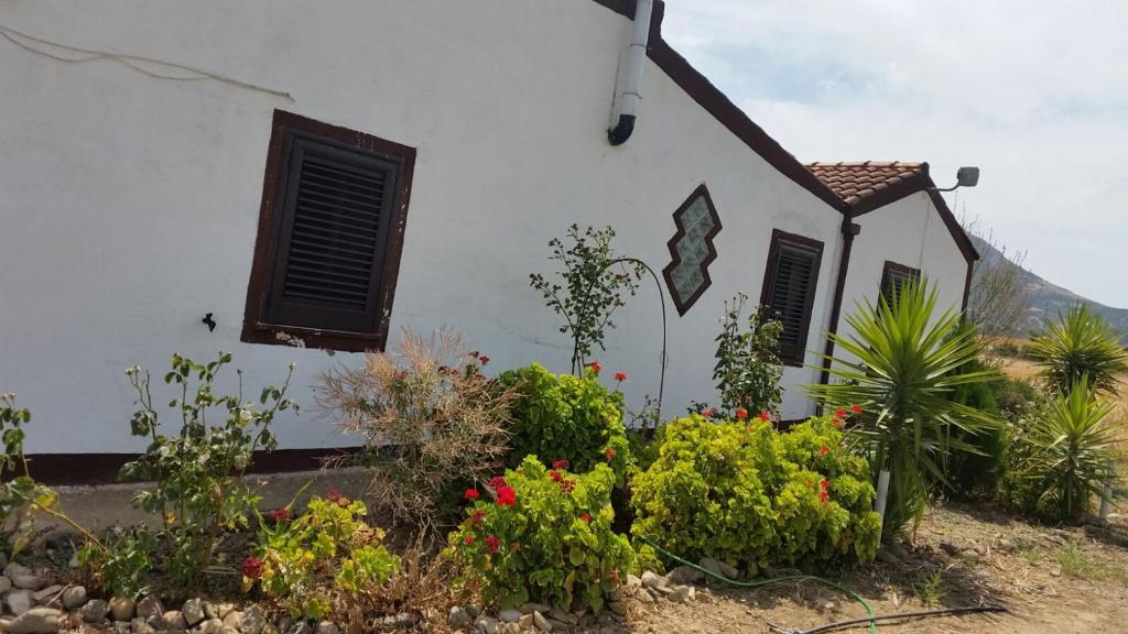 uma casa branca com flores à frente em Sole & luna em Perdaxius