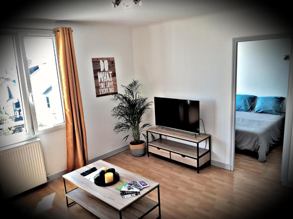 een woonkamer met een bed en een televisie bij Casterneau3 in Nantes