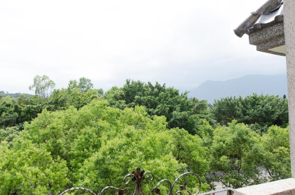 a view from the balcony of a house with trees at Hualien Lidu House in Hualien City