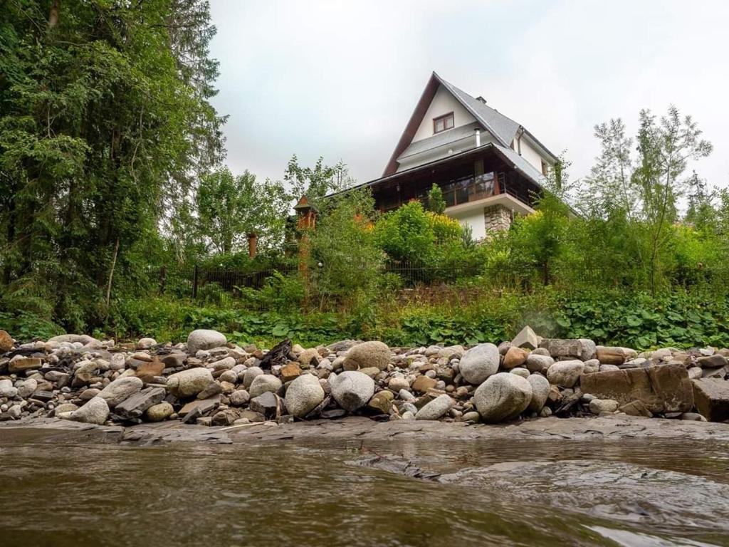a house on a hill next to a river at Willa Cicha Woda in Murzasichle