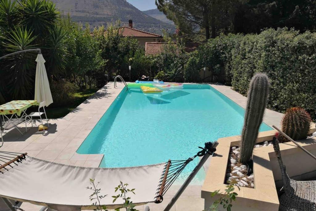 una piscina en un patio trasero con un cactus en Villa Tiziana, en Monreale