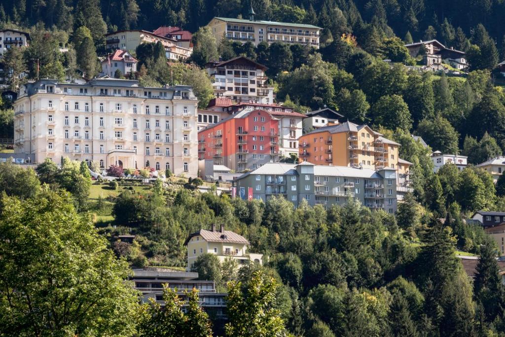 a town on a hill with houses and trees at Hapimag Ferienwohnungen Bad Gastein in Bad Gastein
