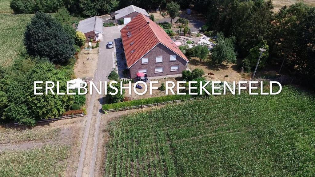 an aerial view of a house with the words elder architect reclaimed at Erlebnishof Reekenfeld Wohnmobilstellplatz in Barßel