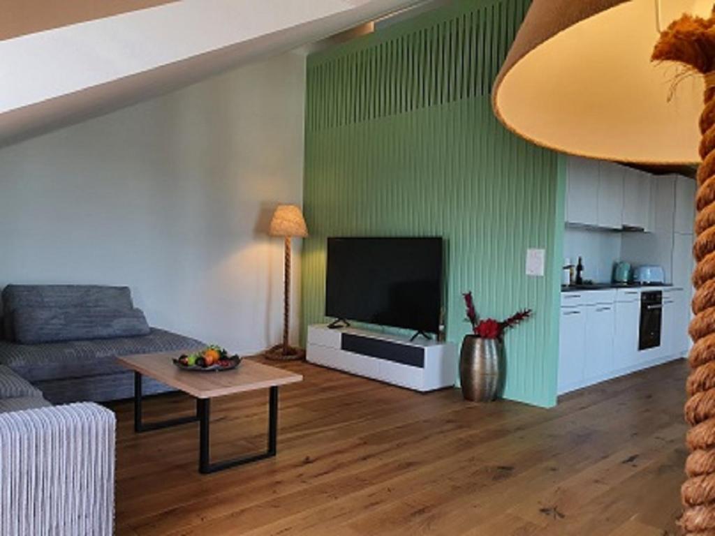 TV a/nebo společenská místnost v ubytování Wohnstation DIAMOND SUITE