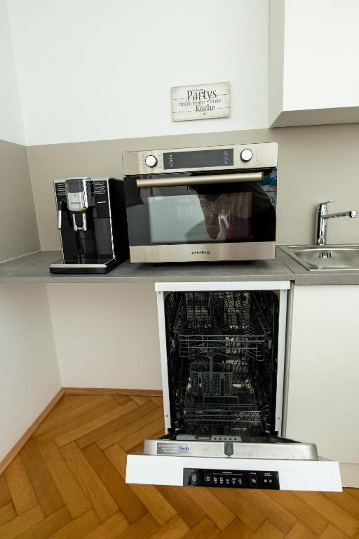 Kuchyň nebo kuchyňský kout v ubytování L&P Appartement Klagenfurt