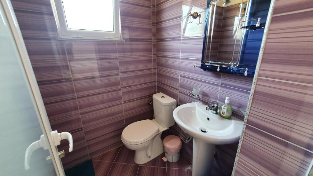 a small bathroom with a toilet and a sink at Villa Denis Ksamil in Ksamil