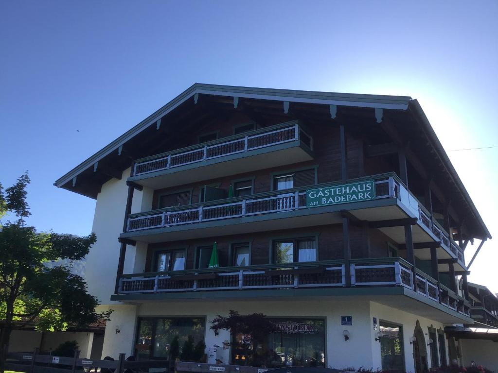 a tall building with a sign on it at Zinsers Bergliebe in Inzell