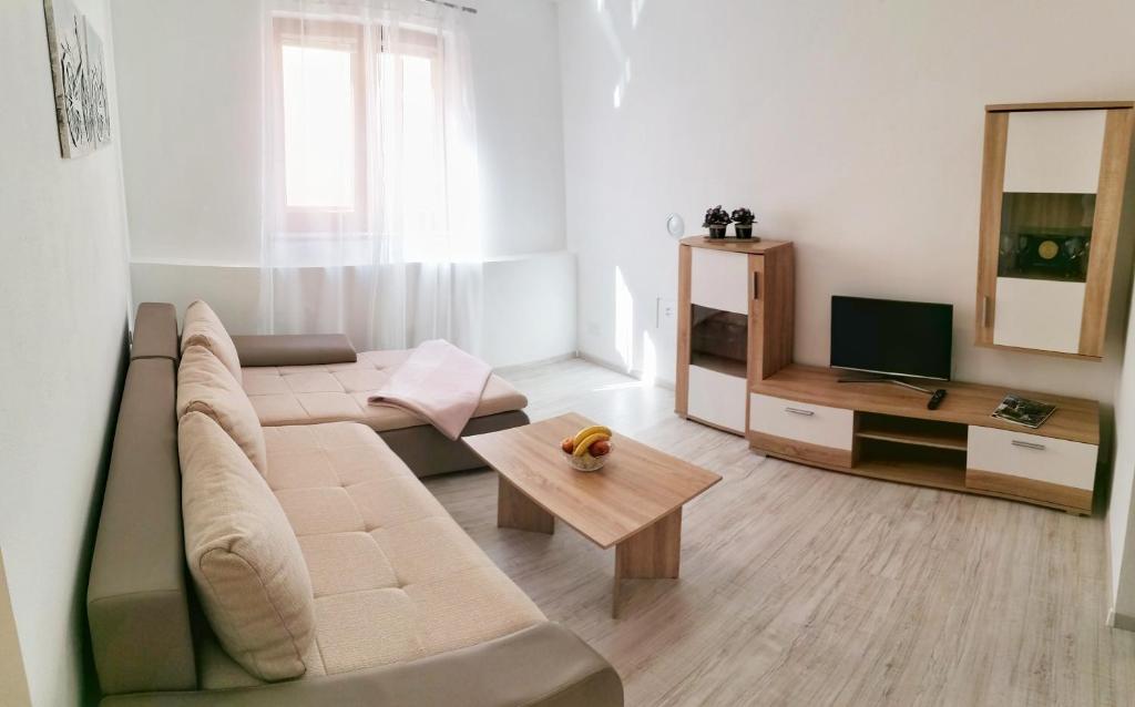 - un salon avec un canapé et une télévision dans l'établissement Apartments Valiža 2, à Senj