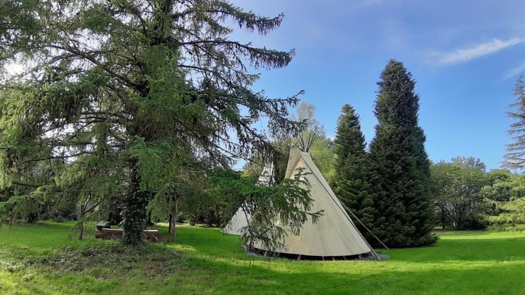 una tienda sentada en un campo junto a un árbol en Levaltipis, en Saint-Gatien-des-Bois