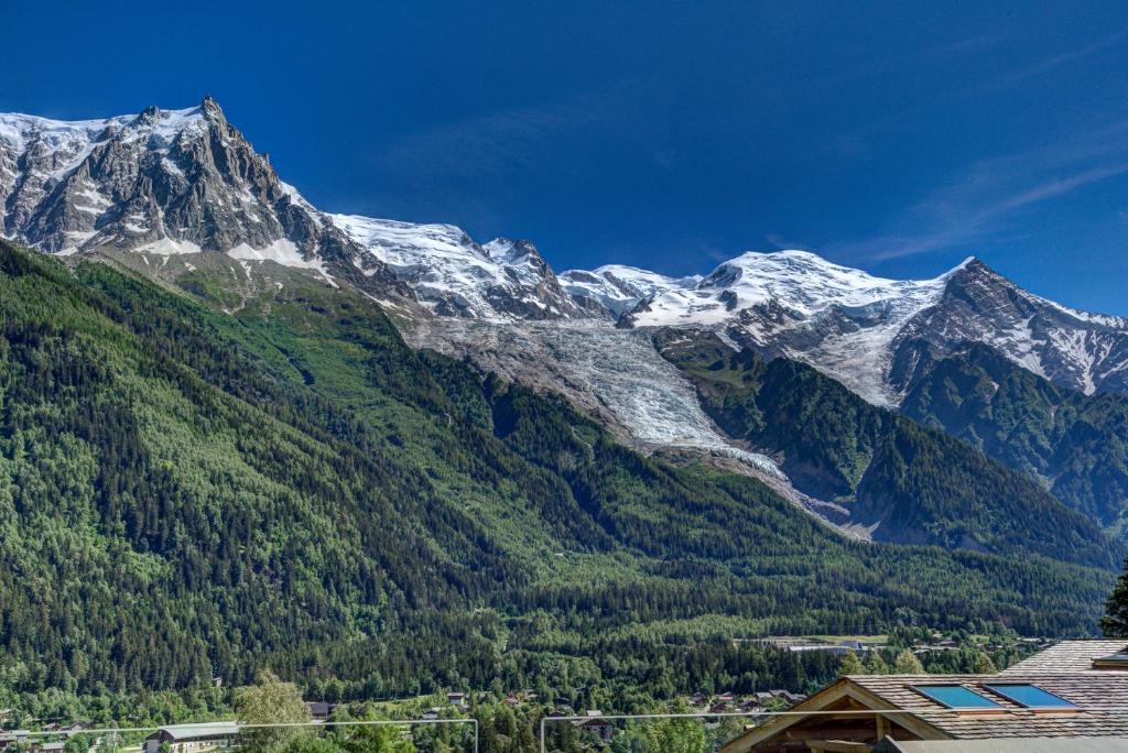 vistas a una montaña con montañas nevadas en Peace and Love, en Chamonix-Mont-Blanc
