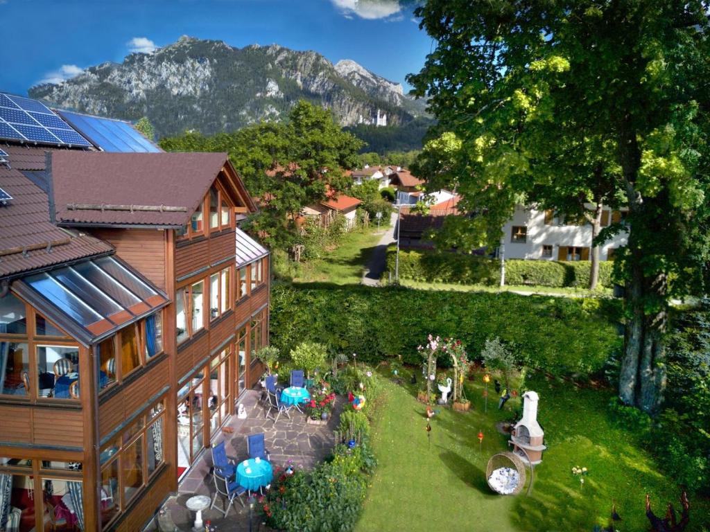 an aerial view of a house with a garden at Haus bei der Linden Ferienwohnungen in Schwangau