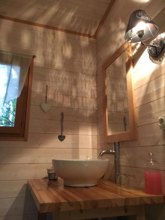 La cabane des amoureux في بارجولس: حمام مع حوض ومرآة