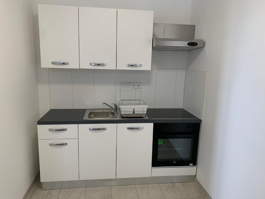 Kuchyň nebo kuchyňský kout v ubytování Elona Apartments