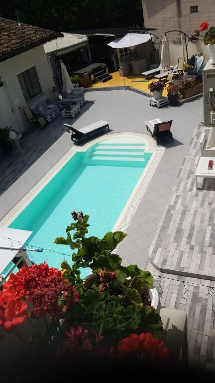 a swimming pool with a plant in front of it at borgo vecchio *DREAM* in Lonato del Garda