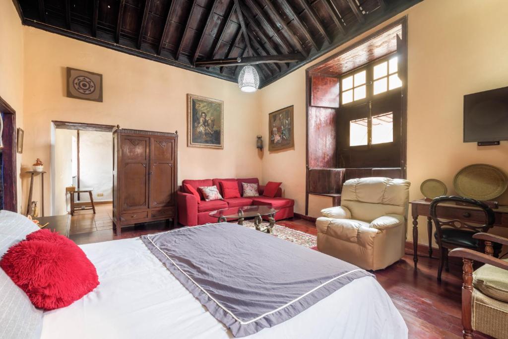 1 dormitorio con 1 cama y sala de estar en Casa Tradicional Canaria - I en Garachico