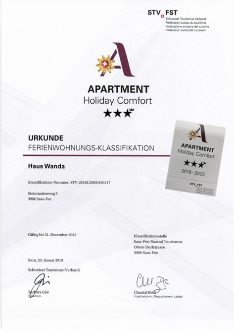 Certifikát, hodnocení, plakát nebo jiný dokument vystavený v ubytování Chalet Wanda