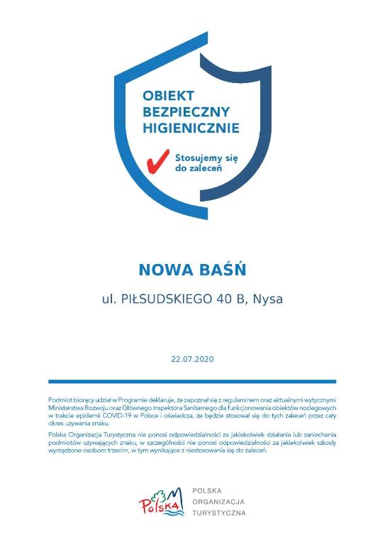Certifikát, ocenenie alebo iný dokument vystavený v ubytovaní Confero Nowa Baśń