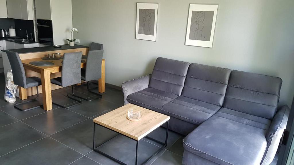 salon z kanapą i stołem w obiekcie Apartament Marzenie 14 - Opole w mieście Opole