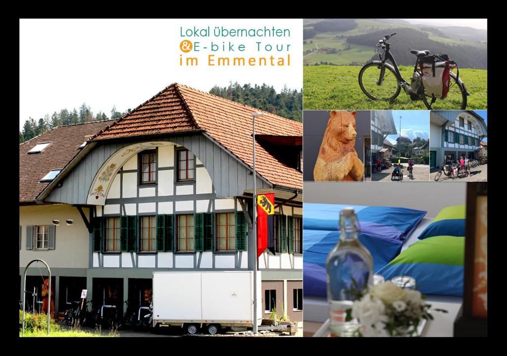 a collage of pictures of a house and a dog at Modtrip Switzerland in Grünenmatt