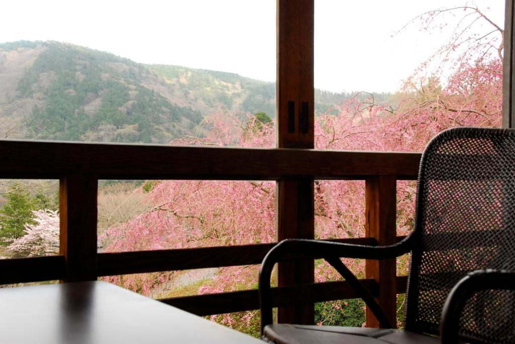 Vista generica sulle montagne o vista sulle montagne dall'interno del ryokan