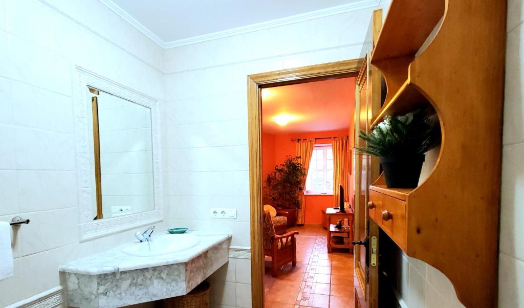 a bathroom with a sink and a mirror at Apartamentos Turísticos Rosa in Ribadeo