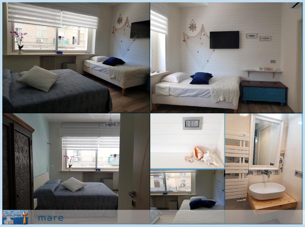 a collage of four pictures of a bedroom with two beds at RosAmar in Bari