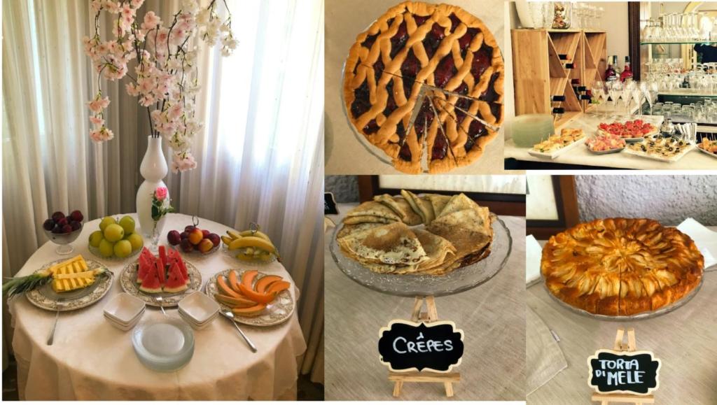 a collage of pictures of a table with food at Hotel Poseidon in Marina di Pietrasanta