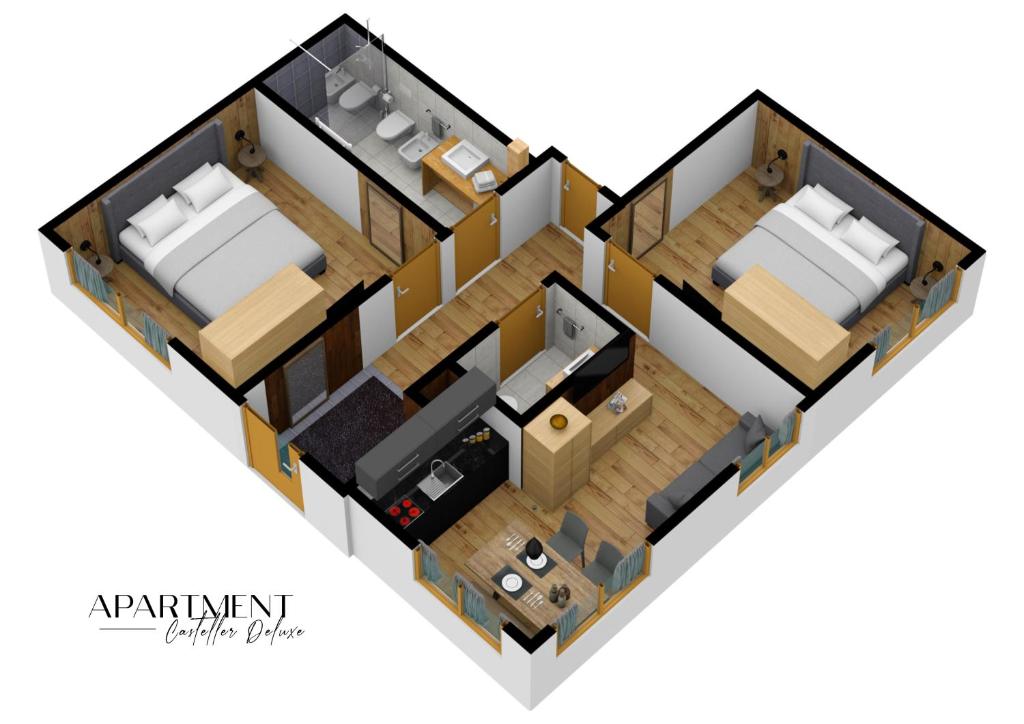 Posteľ alebo postele v izbe v ubytovaní Casteller Apartment Deluxe