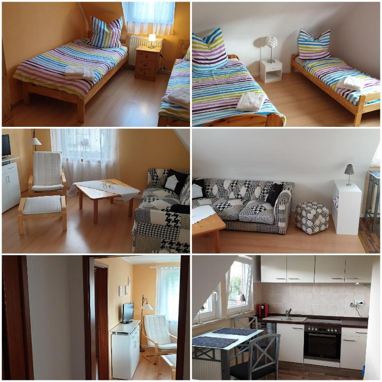 a collage of four pictures of a room at Sebol in Immendingen