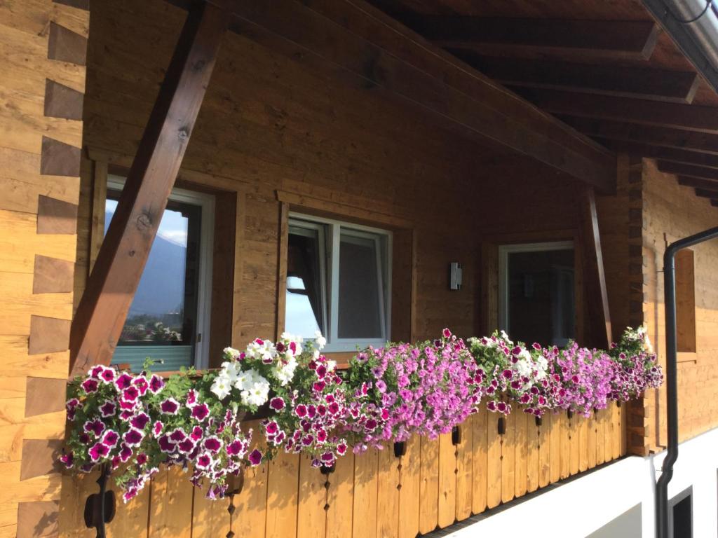 a window box filled with flowers on a house at Almwirt in Bramberg am Wildkogel